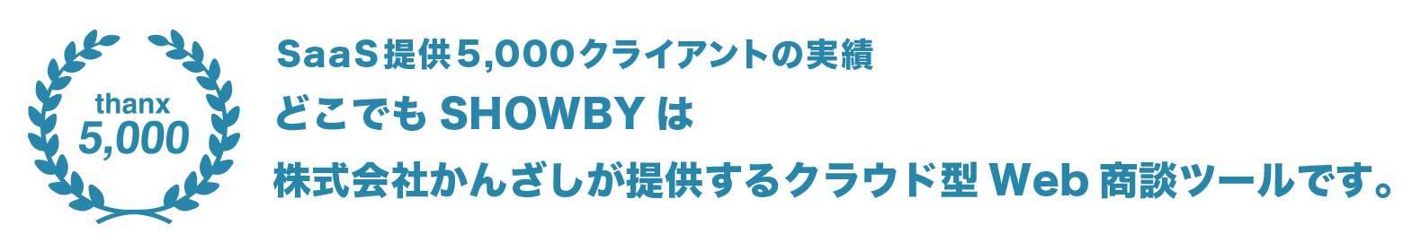 SaaS提供5,000クライアントの実績 どこでもSHOWは株式会社かんざしが提供するクラウド型WEB商談サービスです。